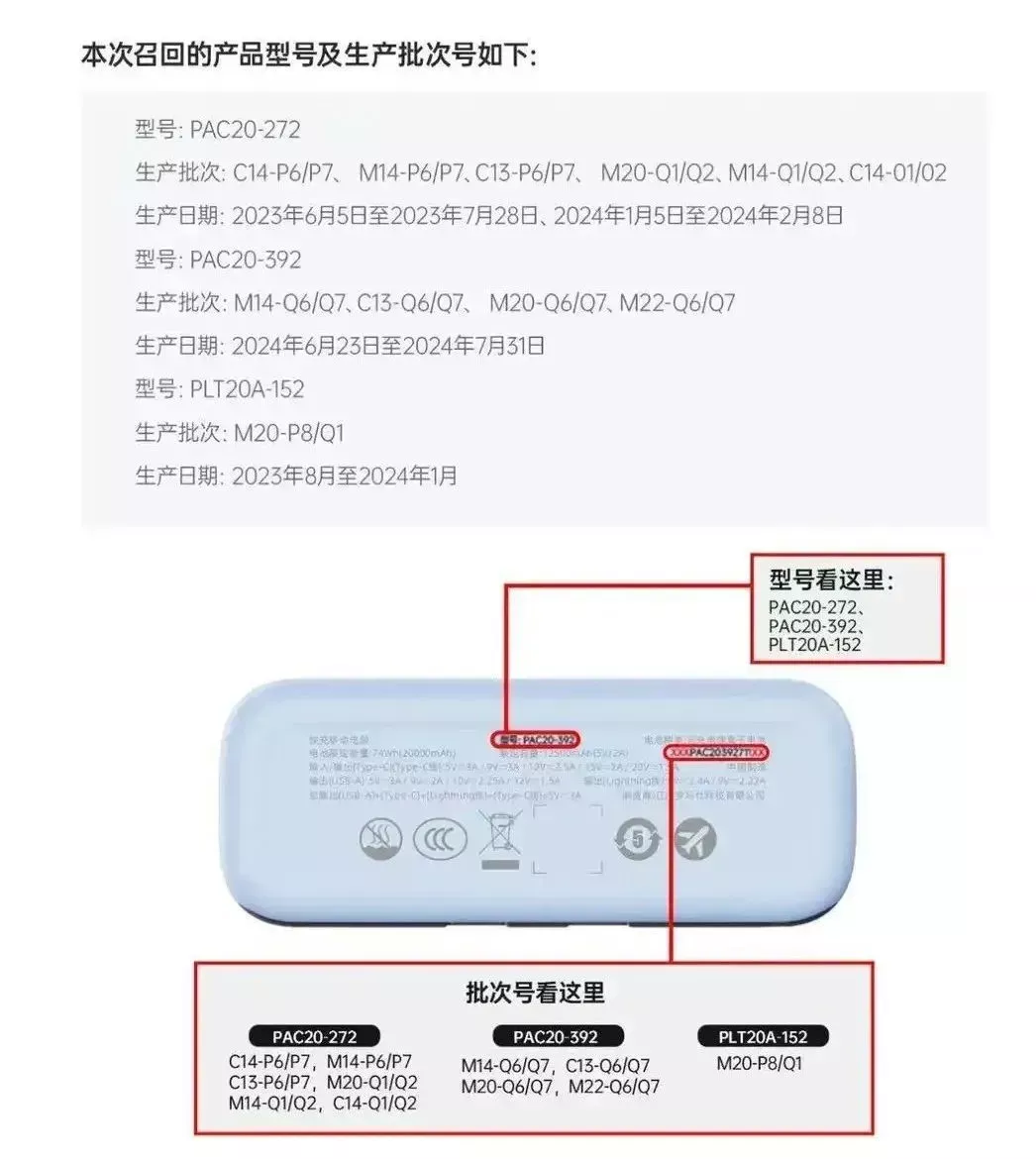 罗马仕发布召回计划。图源：网络