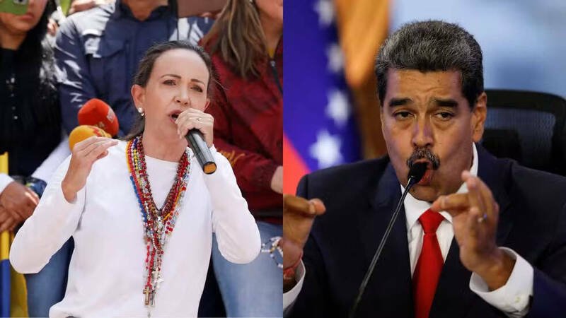 委内瑞拉局势紧绷，马查多（左）向马杜洛（右）提「和平交权保障」。（路透资料照）