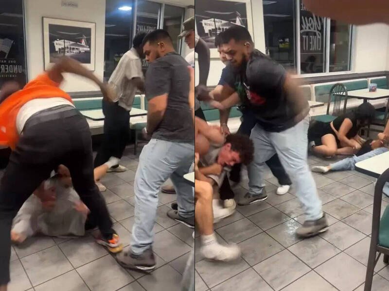 美国德州的汉堡店日前发生7人互殴冲突。（撷取自KABB FOX脸书）