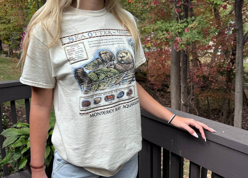 被泰勒丝一穿就爆红的蒙特瑞湾水族馆海獭T恤。（美联社）