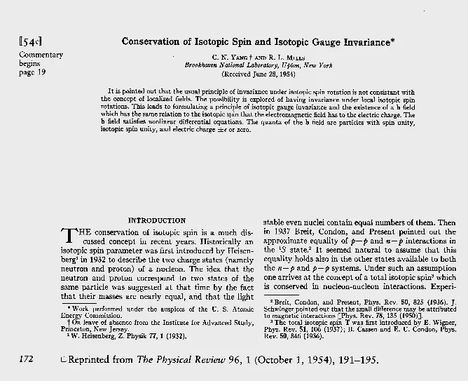 杨振宁与米尔斯关于“非阿贝尔规范场”的论文局部