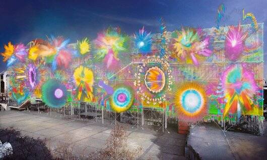 中国爆破艺术家蔡国强为法国巴黎庞比度中心设计烟火表演《最后的嘉年华》效果图。（撷取自Centre Pompidou官网）