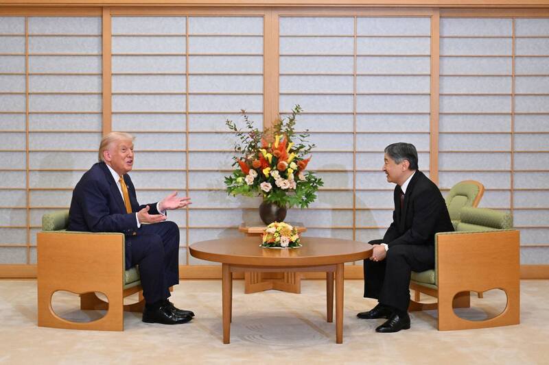 日本德仁天皇今天在皇居御所会见来访的美国总统川普，除了谈及美日关系，也提到道奇队日籍球星大谷翔平及山本由伸。（路透）