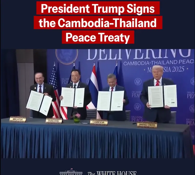 美国白宫在X上传泰柬两国签署停火协议影片。 美国白宫在X上传泰柬两国签署停火协议影片。