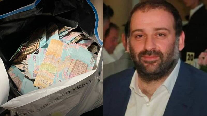 乌克兰总统泽伦斯基的亲密盟友明迪奇（Timur Mindich，右），遭检方指控为能源贪腐案主谋。左为乌克兰国家反贪腐局（NABU）公布的查扣现金证物。（乌克兰国家反贪腐局、社群媒体）