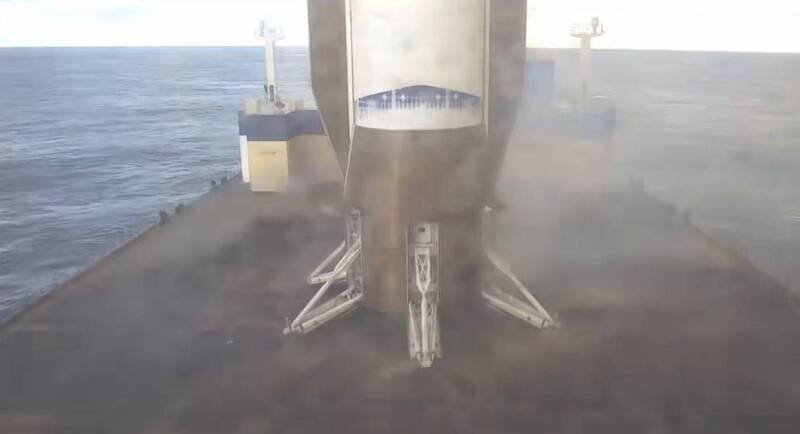 当推进器在离岸600公里的接驳船上著陆时，公司员工们欢呼雀跃。（取自贝佐斯X）