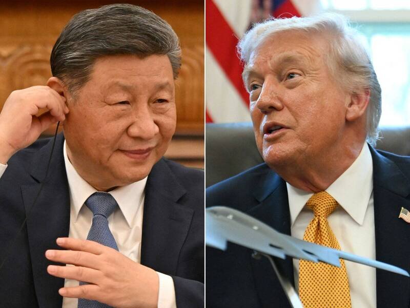 美国总统川普（右）16日证实，他已要求北京将他与中国国家主席习近平（左）原定4月初举行的峰会延后约一个月。（法新社资料照）