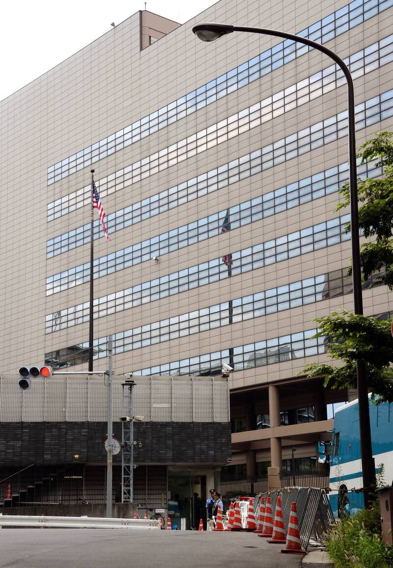 美国国务院召驻亚大的大使齐聚东京紧急开会。图位于东京的美国驻日本大使馆。（法新社资料照）